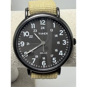 Timex Black Dial Field Watch with Khaki Nylon Strap